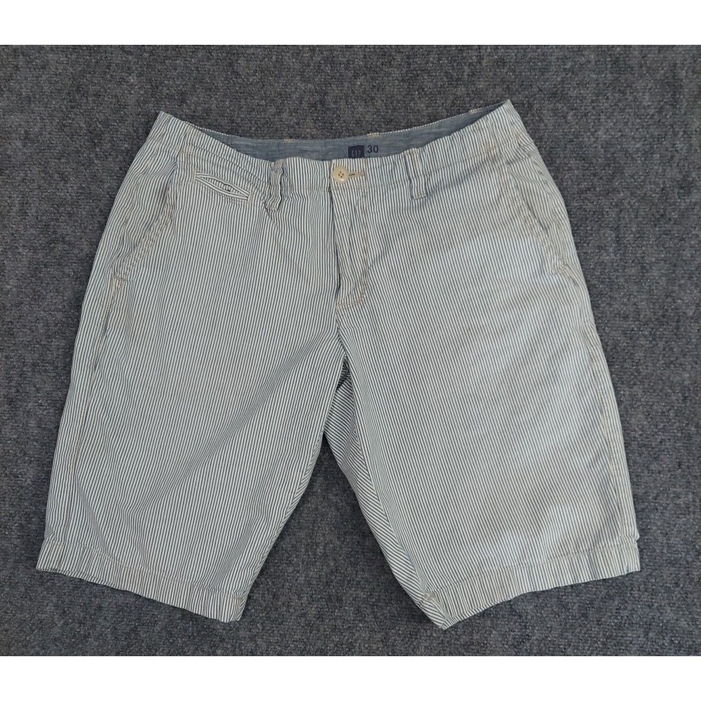 Gap Shorts Mens 30 Blue Hickory Stripe Chino Walking Bermuda Flat Front‎ Travel